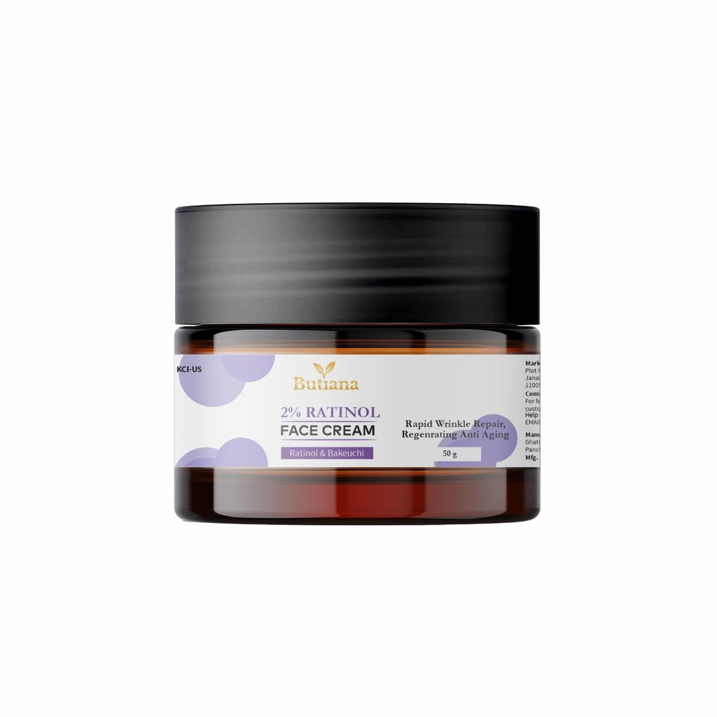 Butiana 2% Retinol Face Cream with Bakuchiol | Anti-Aging Night Cream for Wrinkle Repair, Fine Lines, Skin Renewal & Firming Moisturizer for Smooth Youthful Skin – 50g