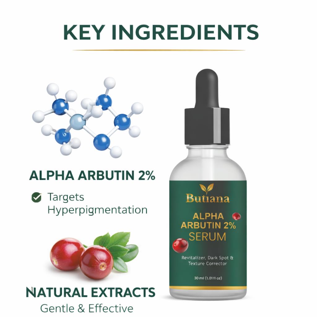 Butiana Alpha Arbutin 2% Serum, Revitalizer Dark Spot & Texture Corrector, 30ml