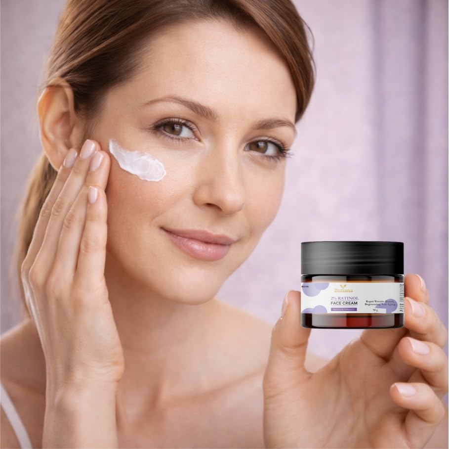 Butiana 2% Retinol Face Cream with Bakuchiol | Anti-Aging Night Cream for Wrinkle Repair, Fine Lines, Skin Renewal & Firming Moisturizer for Smooth Youthful Skin – 50g