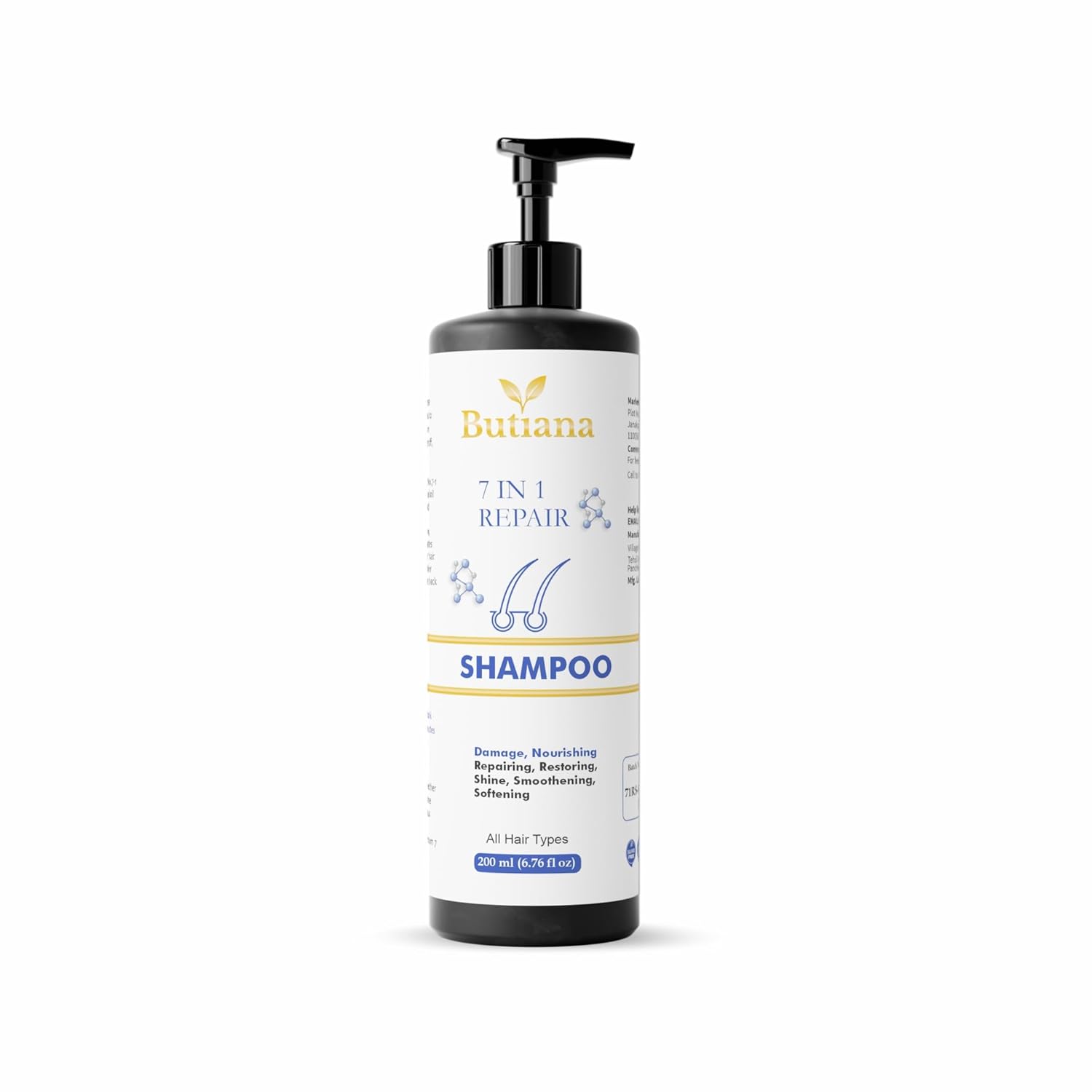 Butiana 7 in 1 Repair Shampoo for Damaged Hair | Nourishing, Strengthening, Smoothening & Shine Boosting Formula for Hair Repair & Frizz Control | All Hair Types – 200ml