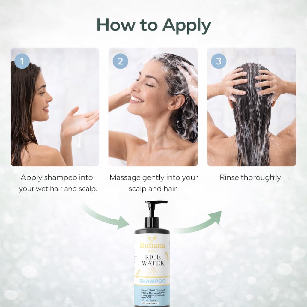 Butiana Rice Water Shampoo for Hair Growth & Strengthening | Repair Damage, Reduce Hair Fall, Frizz Control & Smoothening Formula for Healthy, Shiny Hair | All Hair Types – 200ml