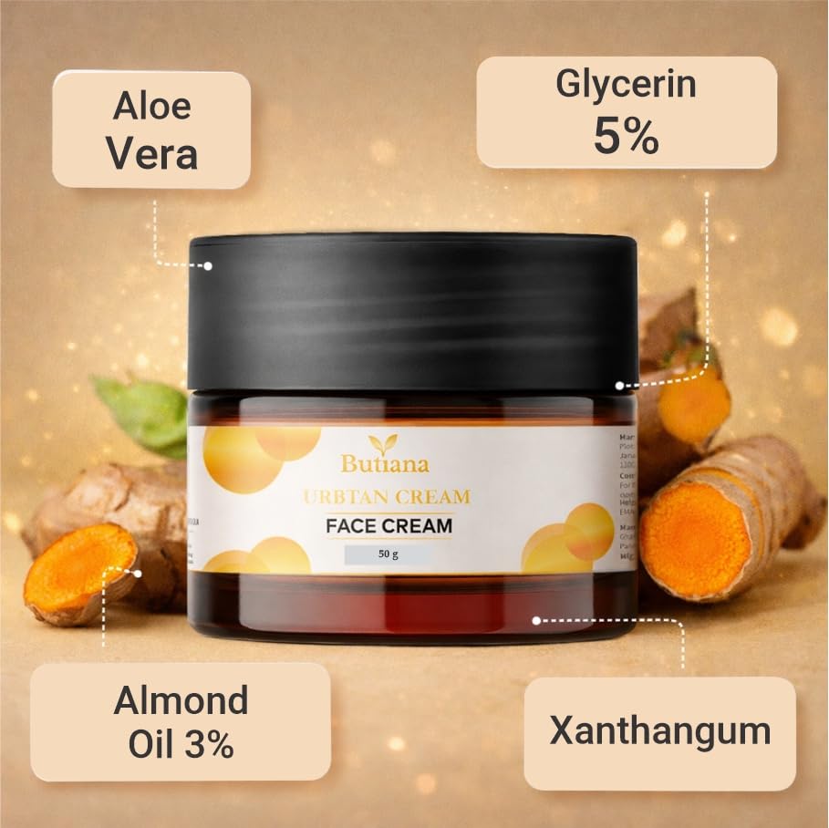 Butiana Ubtan Face Moisturizer | Natural Glow & Skin Brightening Formula for Tan Removal, Even Tone & Deep Nourishment | Herbal Daily Skincare – 50g