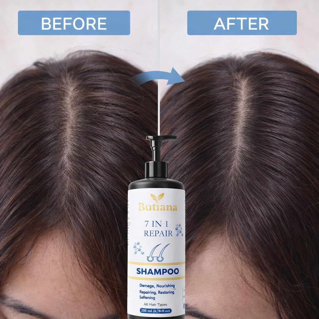 Butiana 7 in 1 Repair Shampoo for Damaged Hair | Nourishing, Strengthening, Smoothening & Shine Boosting Formula for Hair Repair & Frizz Control | All Hair Types – 200ml