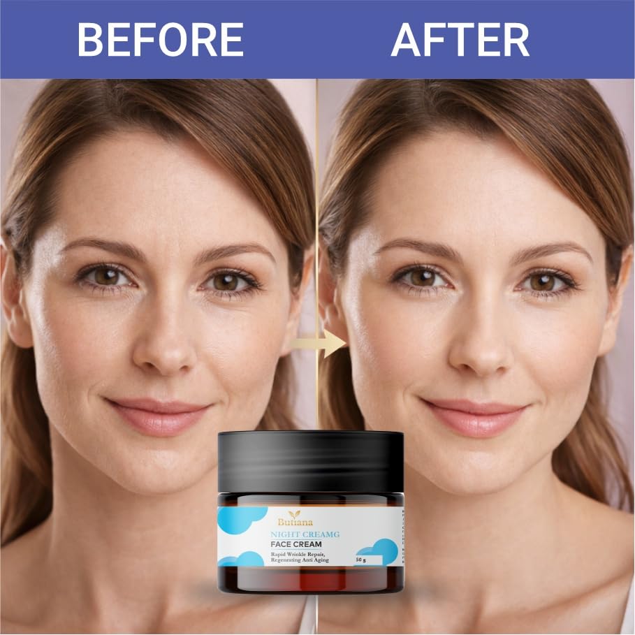Butiana Night Cream Face Cream, Anti-Aging Wrinkle Repair, Regenerating, Glutathione Infused, for All Skin Types, 50g