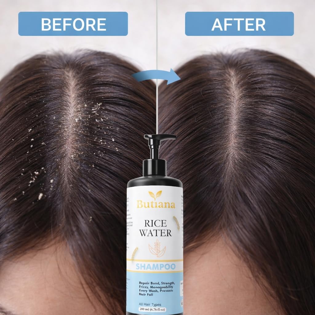 Butiana Rice Water Shampoo for Hair Growth & Strengthening | Repair Damage, Reduce Hair Fall, Frizz Control & Smoothening Formula for Healthy, Shiny Hair | All Hair Types – 200ml