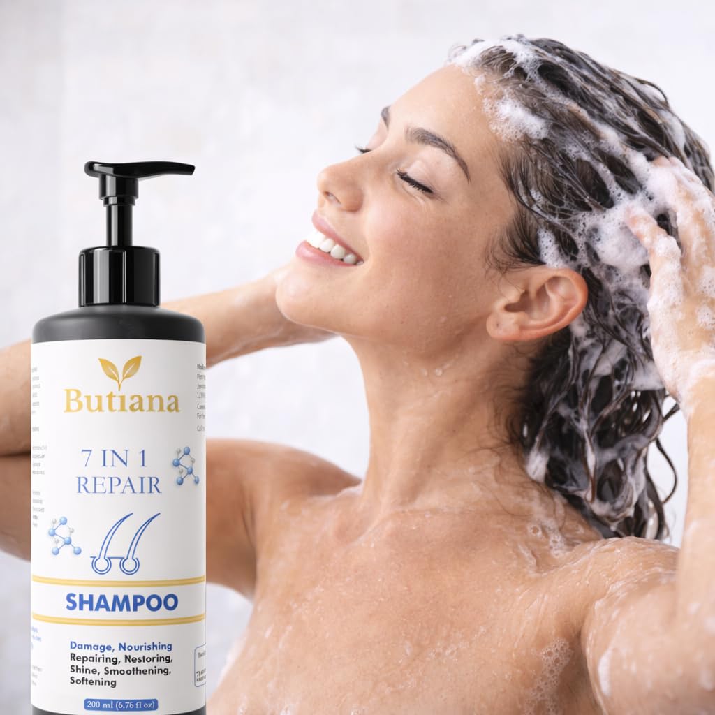Butiana 7 in 1 Repair Shampoo for Damaged Hair | Nourishing, Strengthening, Smoothening & Shine Boosting Formula for Hair Repair & Frizz Control | All Hair Types – 200ml