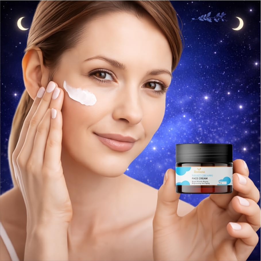 Butiana Night Cream Face Cream, Anti-Aging Wrinkle Repair, Regenerating, Glutathione Infused, for All Skin Types, 50g