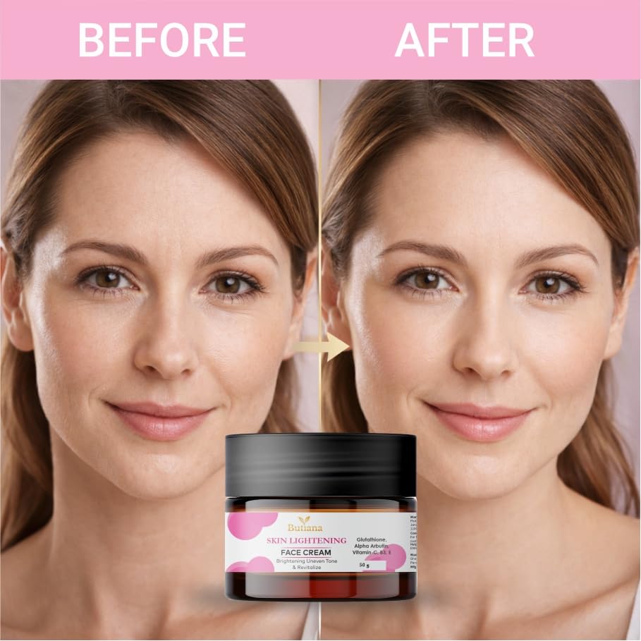Butiana Skin Lightening Face Cream with Glutathione & Alpha Arbutin | Brightening Cream for Uneven Skin Tone, Vitamin C B3 E Infused Moisturizer for Radiant Skin – 50g