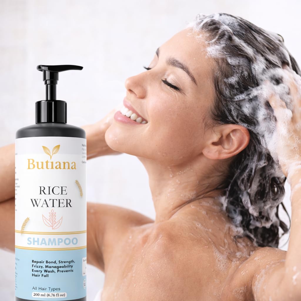 Butiana Rice Water Shampoo for Hair Growth & Strengthening | Repair Damage, Reduce Hair Fall, Frizz Control & Smoothening Formula for Healthy, Shiny Hair | All Hair Types – 200ml