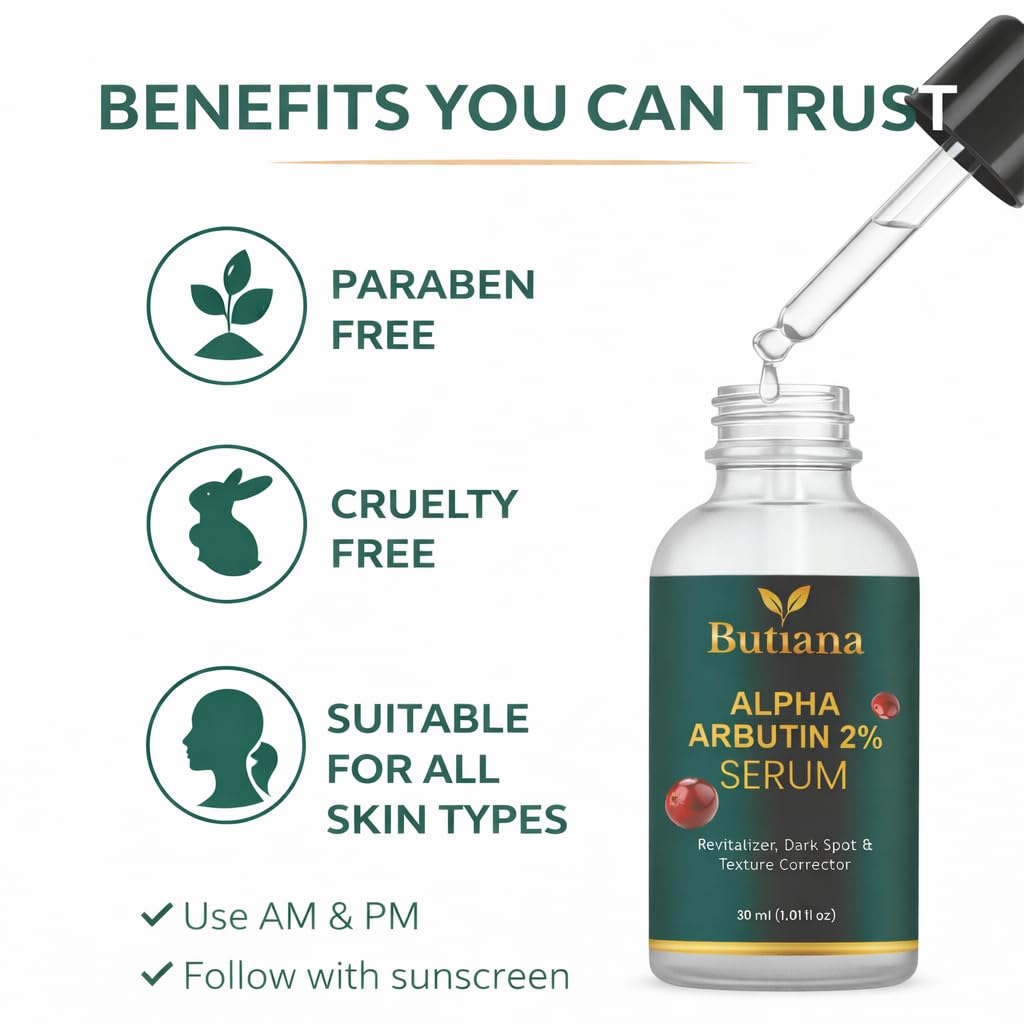 Butiana Alpha Arbutin 2% Serum, Revitalizer Dark Spot & Texture Corrector, 30ml