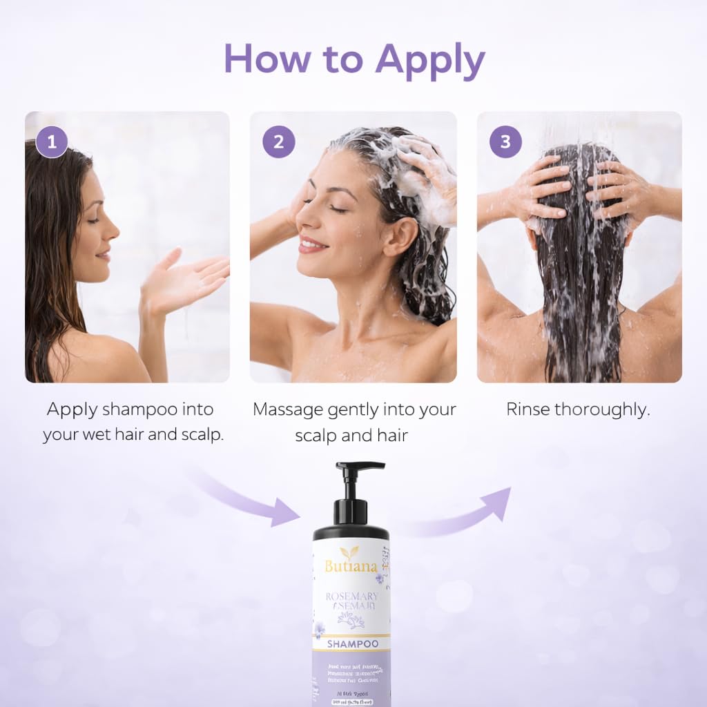 Butiana Rosemary Shampoo for Hair Growth & Anti Hair Fall | Frizz Control, Scalp Soothing & Strengthening Formula for Dry Scalp & Split Ends | Suitable for All Hair Types – 200ml