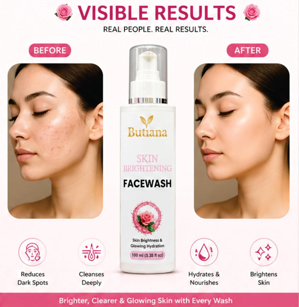 Butiana Skin Brightening Face Wash 100ml – Gentle Daily Cleanser for Glowing Skin, Hydrating & Refreshing Face Cleanser, Improves Skin Radiance & Texture for Men & Women