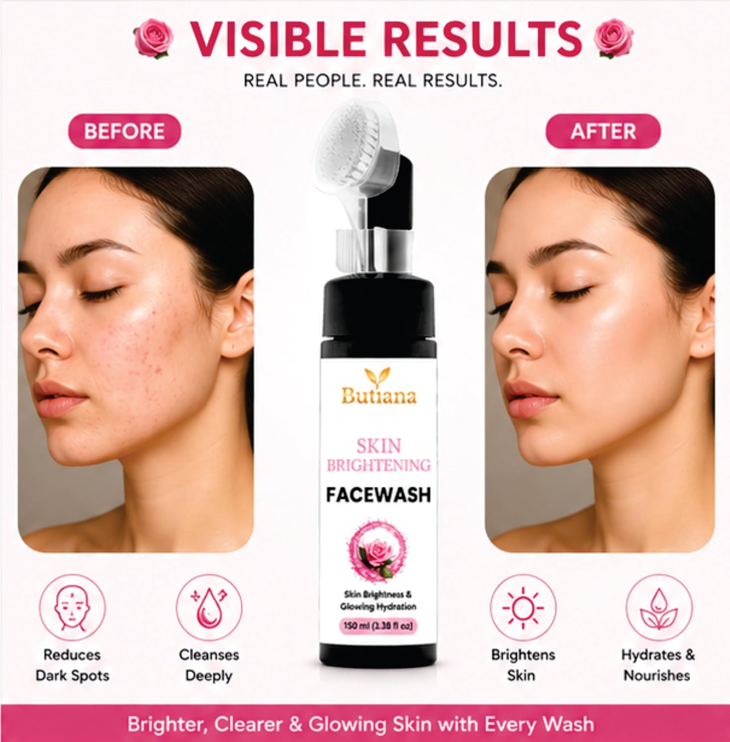 Butiana Skin Brightening Face Wash 150ml – Gentle Daily Cleanser for Glowing Skin, Hydrating & Refreshing Face Cleanser, Improves Skin Radiance & Texture for Men & Women