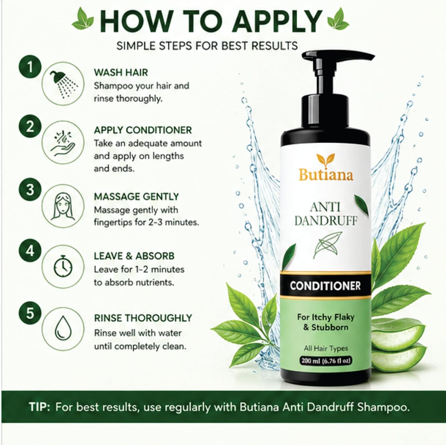Butiana Anti Dandruff Hair Conditioner 200ml – Scalp Soothing, Flake Control, Hydrating & Smoothening Conditioner for Itchy, Dry & Flaky Scalp, All Hair Types Men & Women