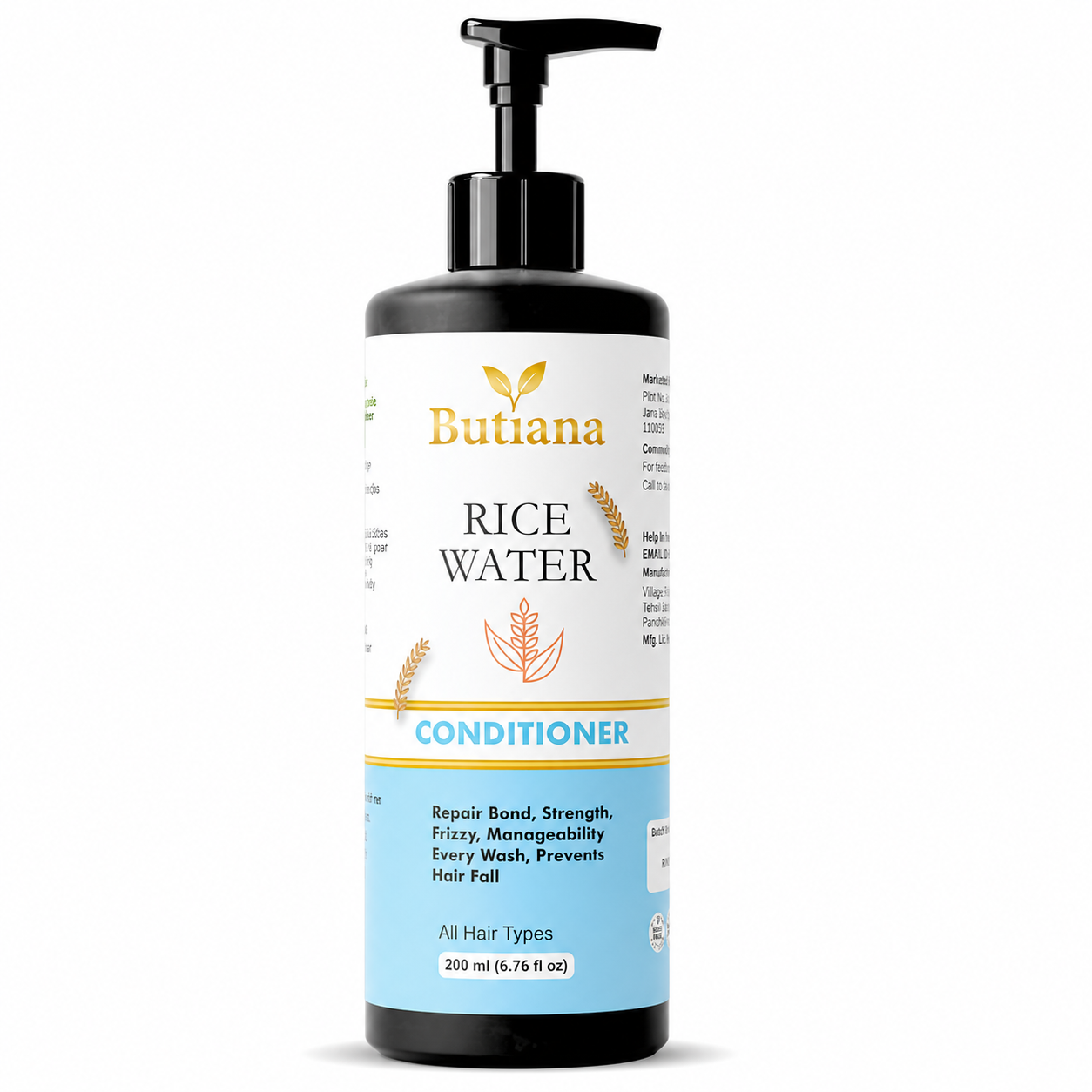 Butiana Rice Water Hair Conditioner 200ml – Strengthening & Smoothening Care, Frizz Control, Shine Boosting & Nourishing Conditioner for Dry, Damaged Hair, All Hair Types Men & Women